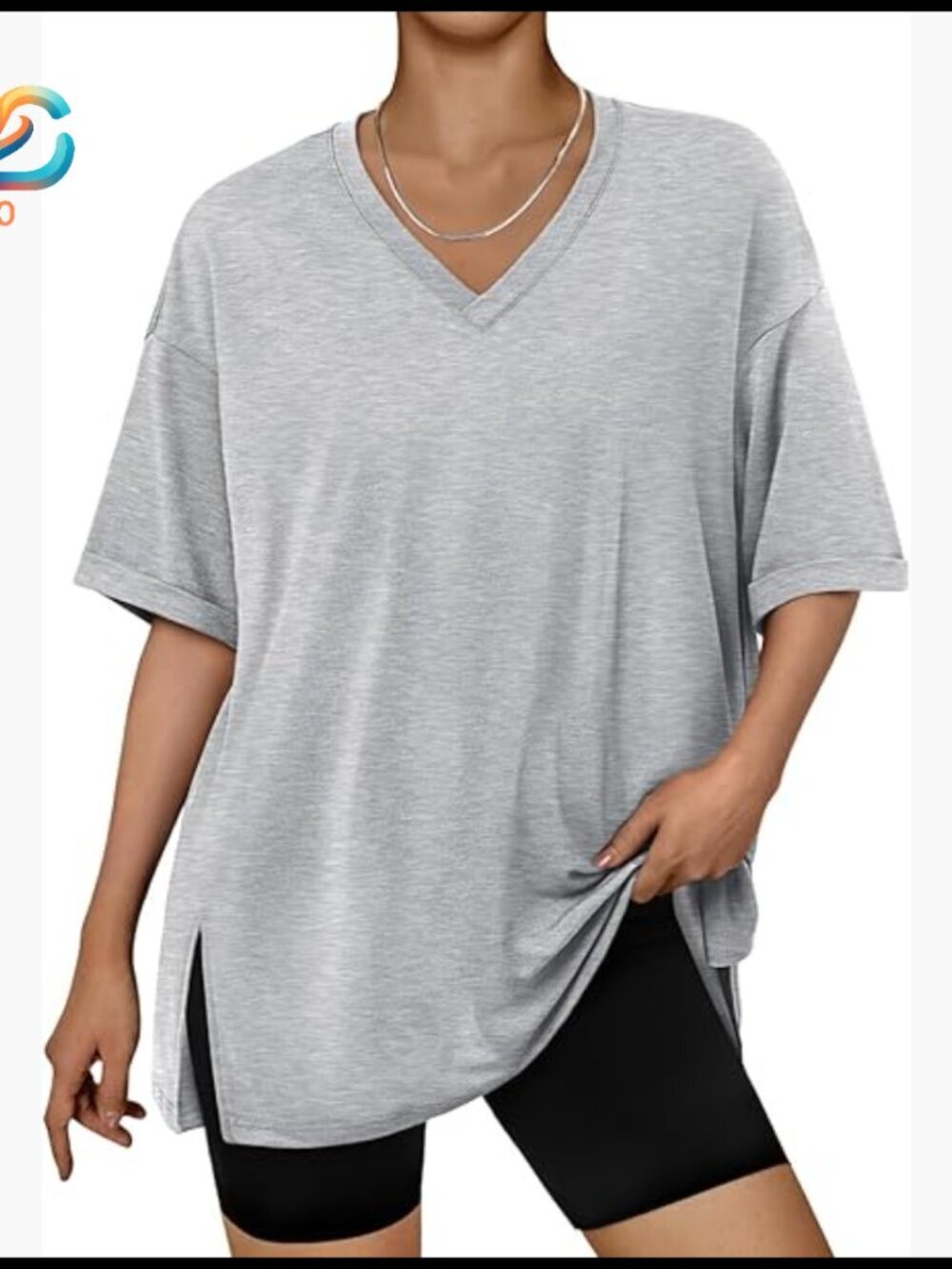 Plus Size Oversized V-Neck T-Shirt Breathable Elastic Fabric Tunic